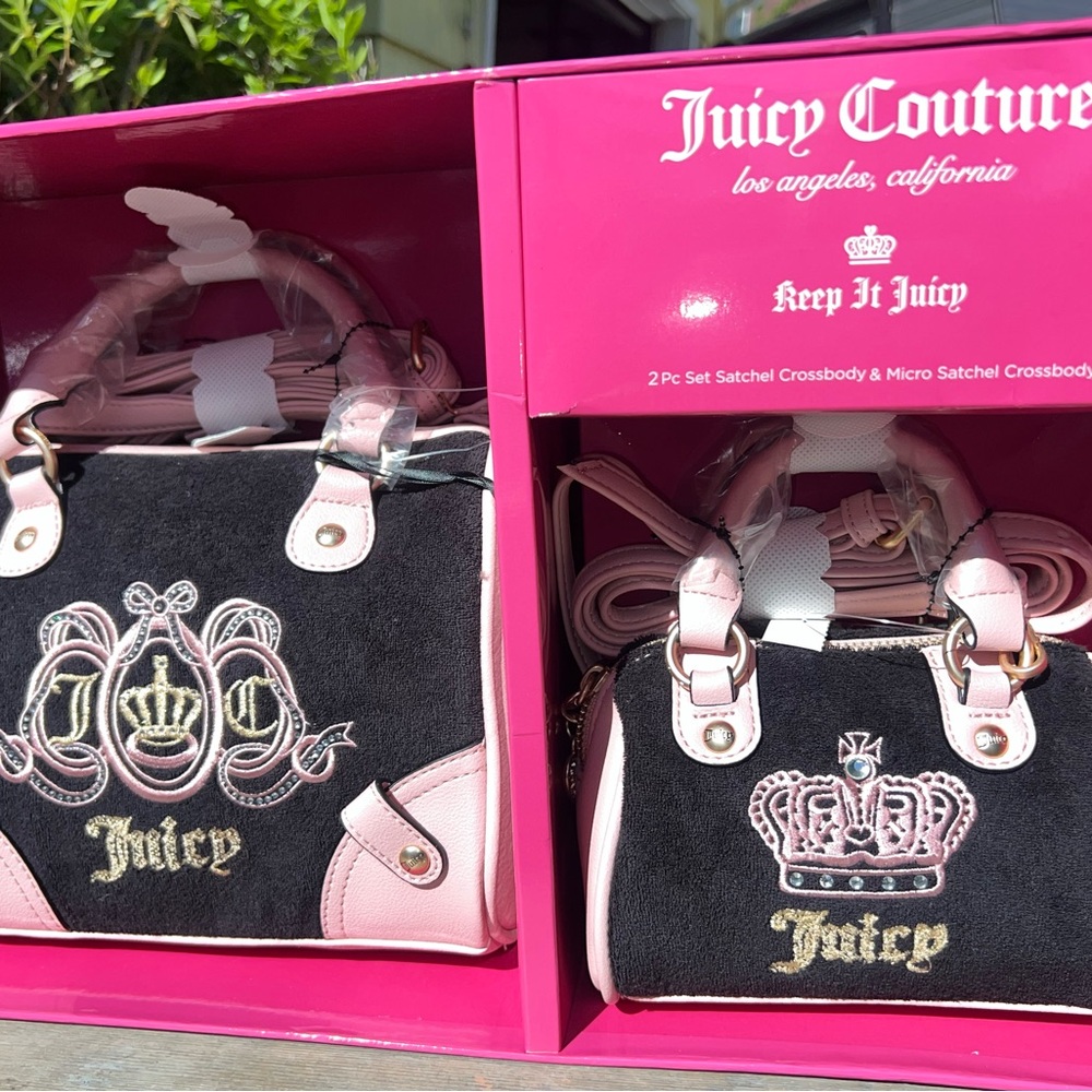 Juicy Couture Lovers Club Black Liquorice and Pink Crossbody Satchel Set Viral